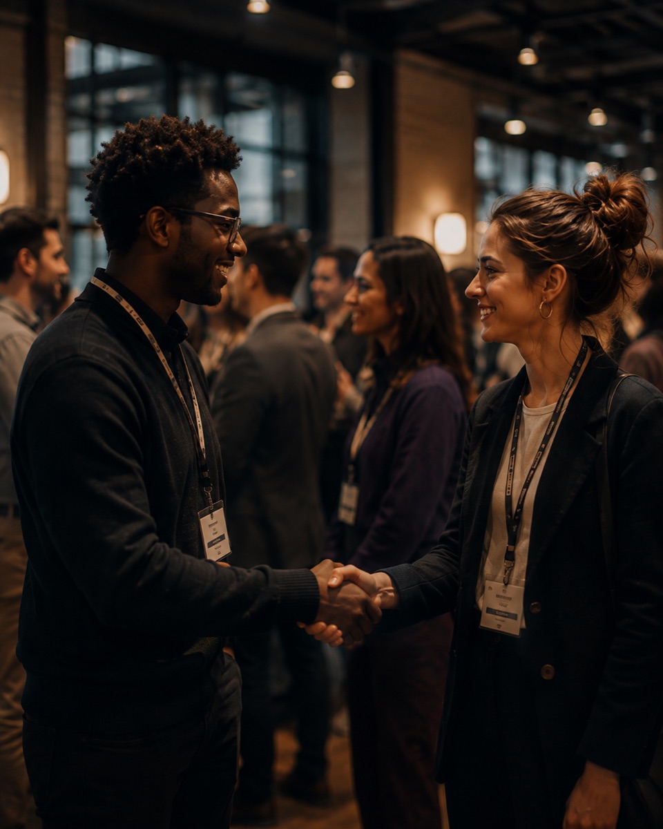 Students and employers networking at an industry event
