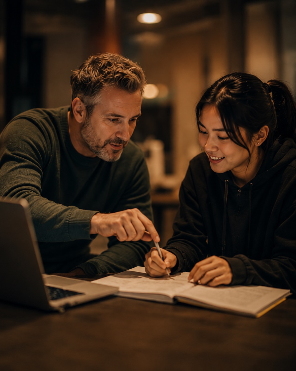 A tutor mentoring a student one-to-one